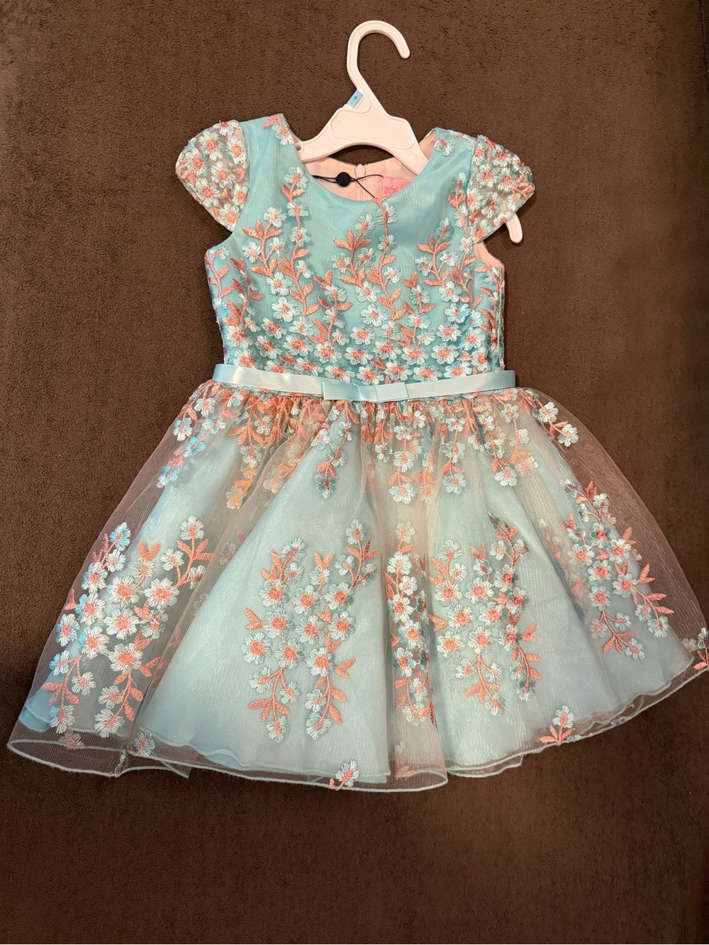 Zoë Ld Pristine Like New Aqua Floral Embroidered Tulle Party Dress for Girls